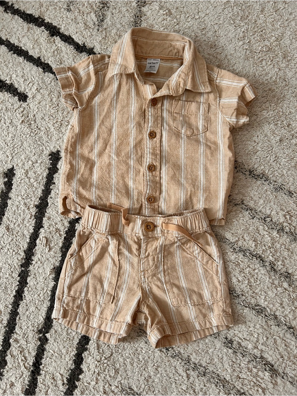 Carter's Beige and White Striped Short Set